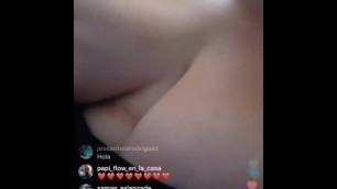 Girl on Instagram live plays with her massive tits