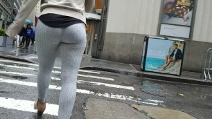 Candid Big Ass in Tight Grey Pants Walking in NYC