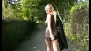 Flashing blonde babe Lenas highway masturbation and public nudity