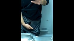 Hairy Straight Guy JO + Cums in Airplane Toilet