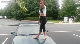 Sexy girl spoil denting poor car