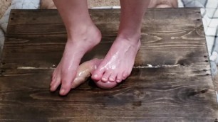 Amateur Girlfriend footjob after ruined orgasm. Ball squeezing cumshot