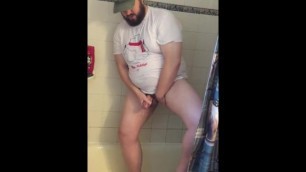 bearded heartbreaker ejaculates in the bathroom