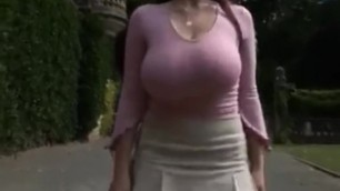 Braless busty  GIRL bouncing her BIG BOOBS
