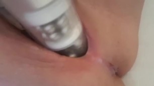 Upclose squirting dildo masturbation