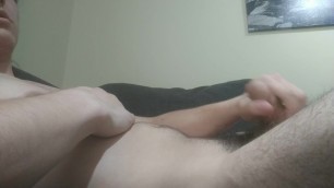 Cums on chest while on the couch