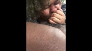 Curly haired bbw giving sloppy blowjob to best friend
