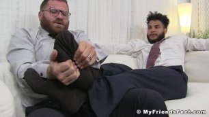Hot hunk in a classy suit sole worshiped by coworker
