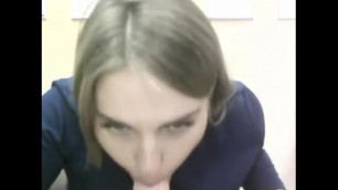 Office assistant sucks dick at work