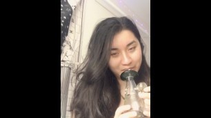 college brat hits her bong in dorm room