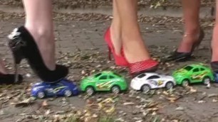 Three girls car crush in heels