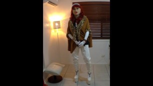 Transgender Shemale Ladyboy NewHalf Cosplay White Crotch Boots White Gloves