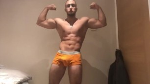 18 year old bodybuillder BIG bulge showing off worship pecs & biceps