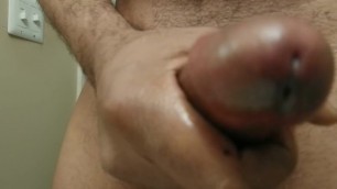 Stroking and edging my hard cock wearing a cock ring.