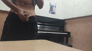 Playing Piano and Jerking Off in a College Music Room