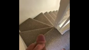 Wanking on the stairs while gf and friend talk at the bottom