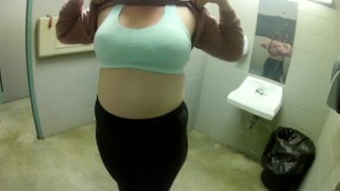 MistressTatu flash big tits in men's room!!!!
