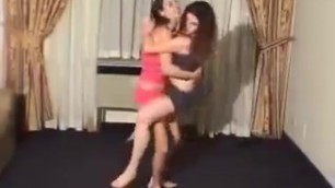 Sexy girls lift and carry wrestling (low quality)