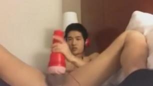 Handsome Chinese Guy Jerking Off With A Fleshlight