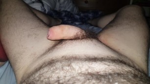 Blowing my load on hairy belly with pube play