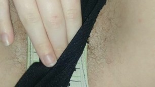 rubbing hairy pussy through shorts