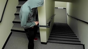 HOT GUY Caught on HIDDEN CAMERA in PUBLIC STAIRWAY CUM finish