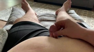 Chubby Guy Jerking After Work with Cumshot