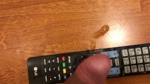 Pee and precum on a public remote control at a motel