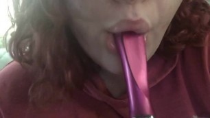 slutty teen sucking a hairbrush