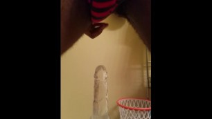 Black boy rides dildo before his shower