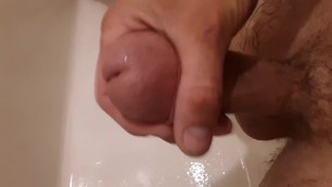 Playing with my thick long white cock in the shower