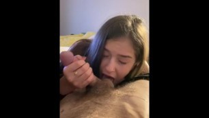 Nympho slut deepthroats daddy’a dick