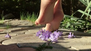 Hot sexy foot crush of little violet flowers