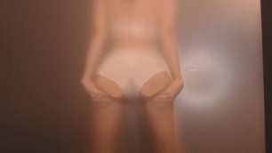 Solo Petite Girl Rubs Ass on Glass Strips and Twerks Naked Spreading Pussy