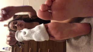 College teen feet sweaty sock removal toe sucking