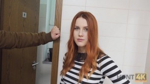 VIP4K. Hunter fucks gorgeous redhead in a public restroom