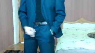 Hot suited guy jerks off live