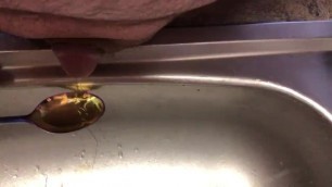 Lance tiny dick pissing in kitchen sink