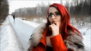 Red Hair Fur Hood Blowjob Outdoor