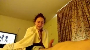 Quick blowjob in hotel ends in unwanted cum in mouth