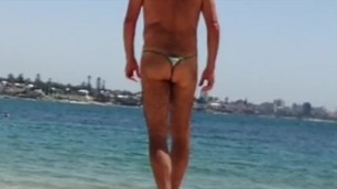 Sun Skin Guy wears see-through thong on beach