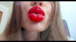 Giantess lipgloss kisses on Glass