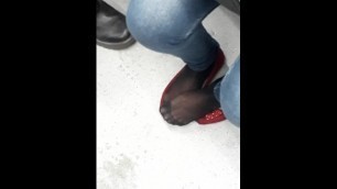 candid pantyhose feet subway