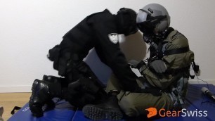 SWAT Soldier plays with fighter-pilot