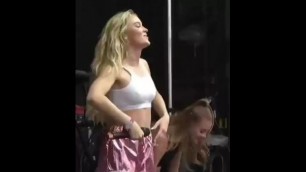 No bra teen bouncing her small boobs