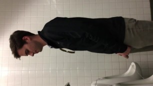 Cute Preppy Guy Captured Pissing into the Urinal by Voyeur.
