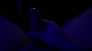 Masturbating with chain around dick and balls under blue light