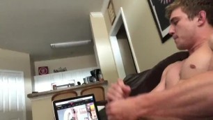 Guy watching porn and cum