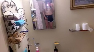 thic trans girl in sexy shorts masturbates in the bathroom