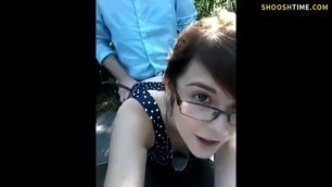 Nerdy girl with bad teeth caught fucking in public